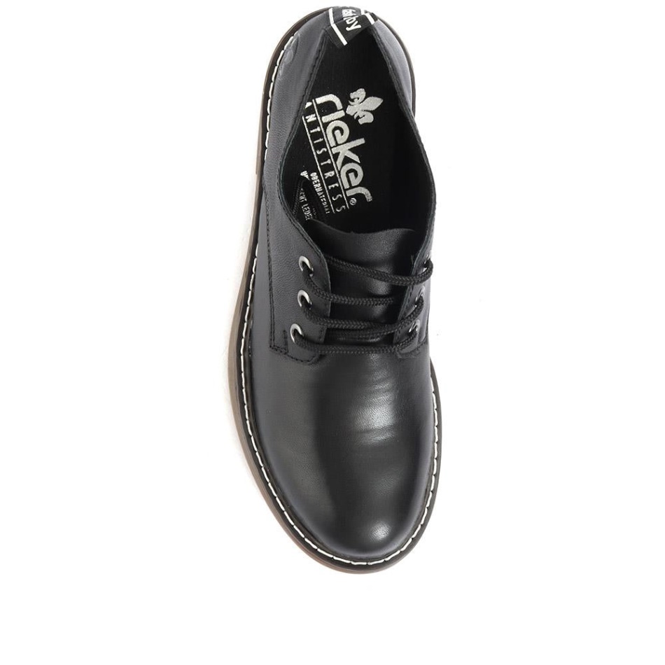 Black Leather Lace Up Derby Shoes Rieker