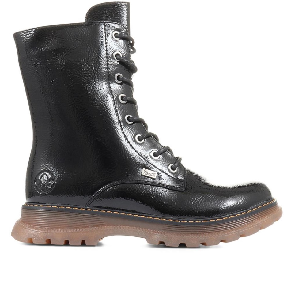 Black Patent Lace-Up Calf Boots Rieker