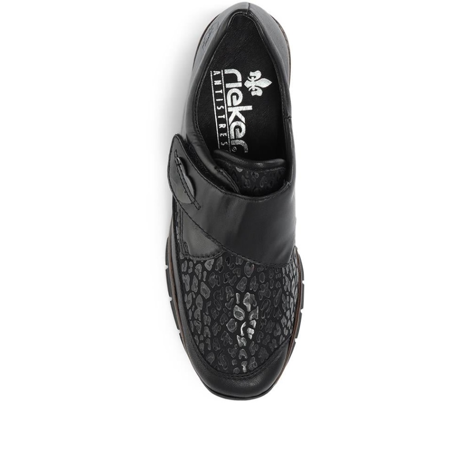Lightweight Leather Touch Fastening Shoe Black Rieker