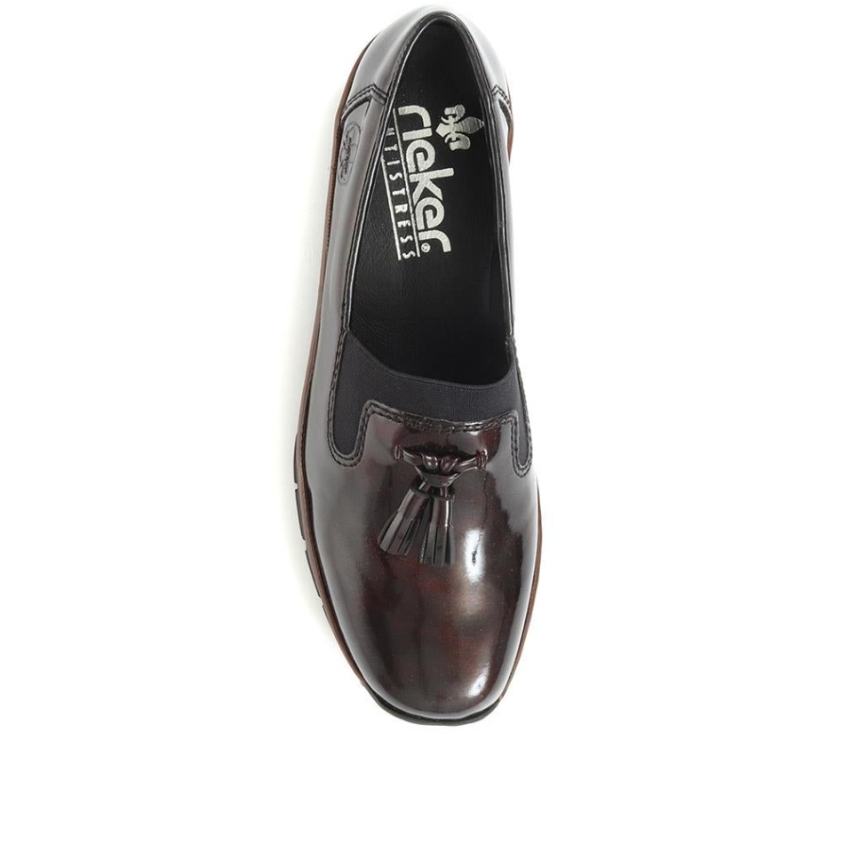 Slip-On Wedge Shoes Burgundy Patent Rieker