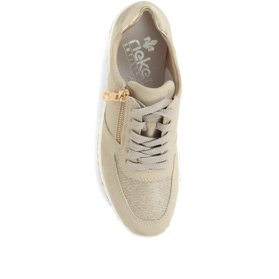 Women's Lace-Up Trainers Beige-Gold Rieker